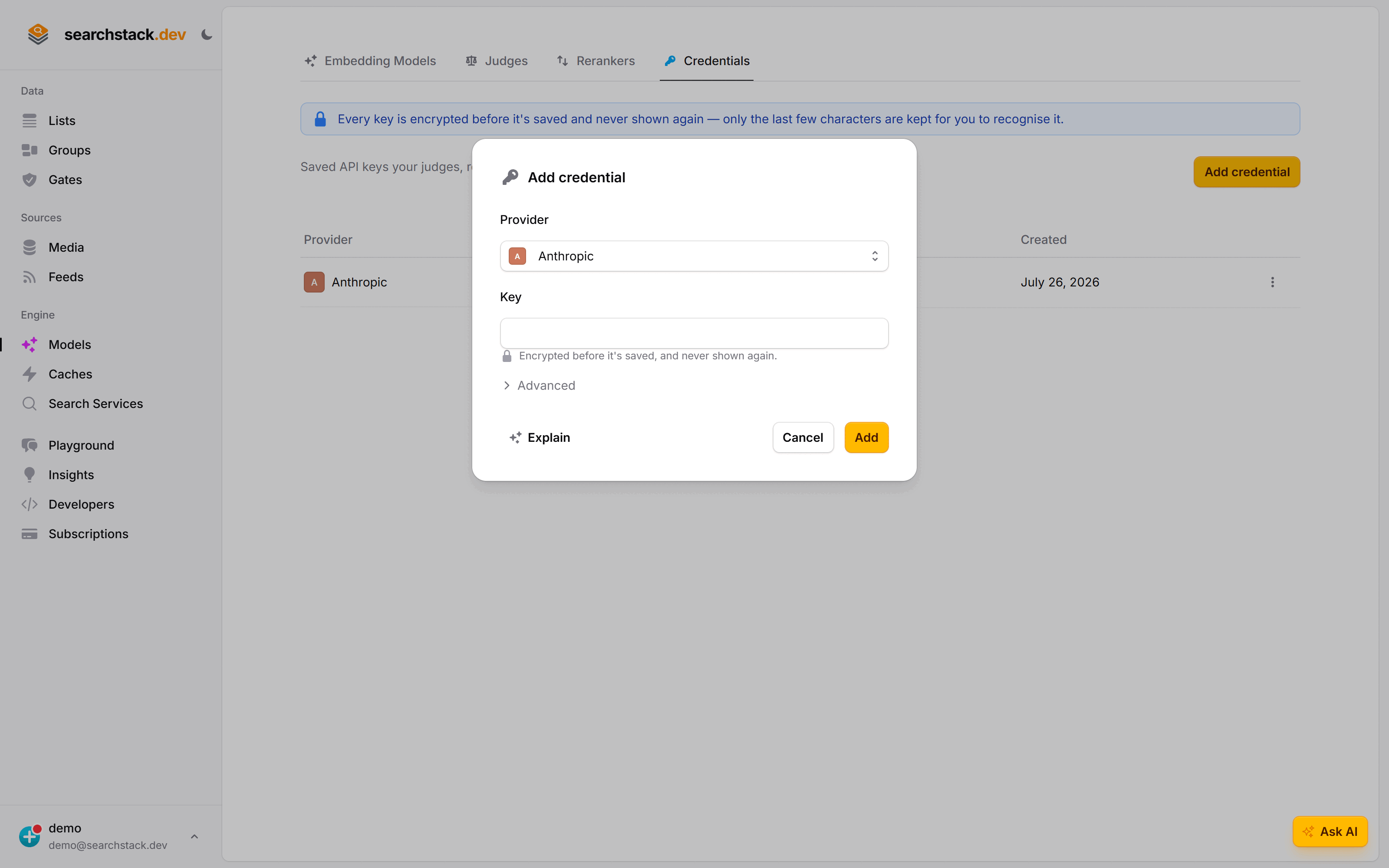 The Add credential dialog