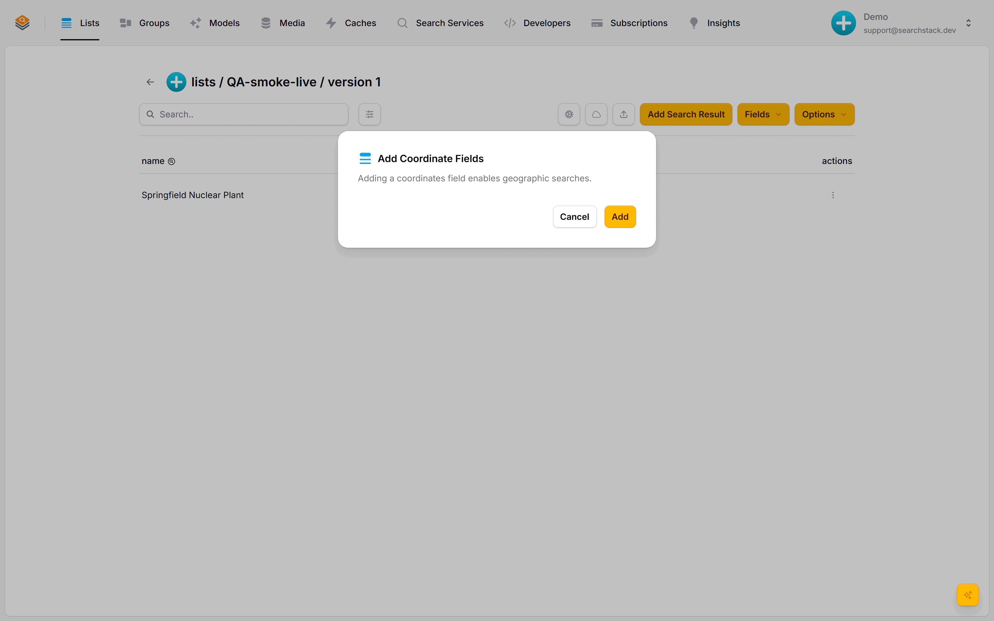 The Add Coordinate Fields dialog