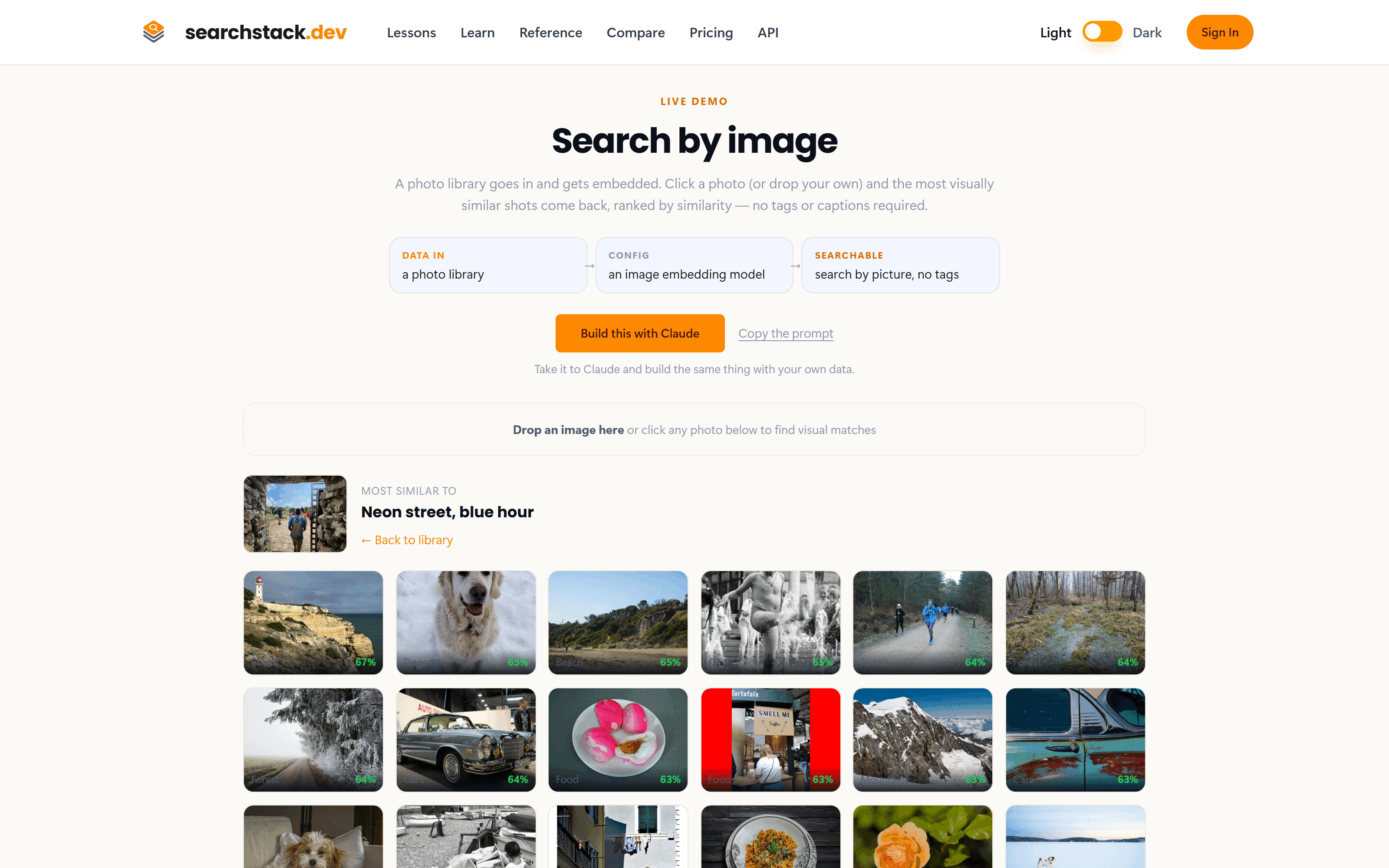 Visually similar photos returned with a similarity score on each
